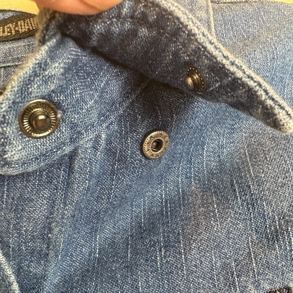 Harley Davidson Denim Long Sleeve Button Down Shirt w/ Silver Shimmer Embroidery - Picture 6 of 11